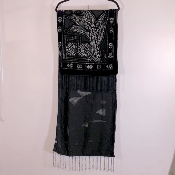 Boho Fringe Metallic Embellishments 18”Wide x 60” Long Felt Black Table Runner - Picture 9 of 13